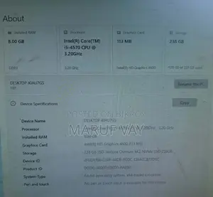 Desktop Computer 8GB Intel Core i5 SSD 256GB