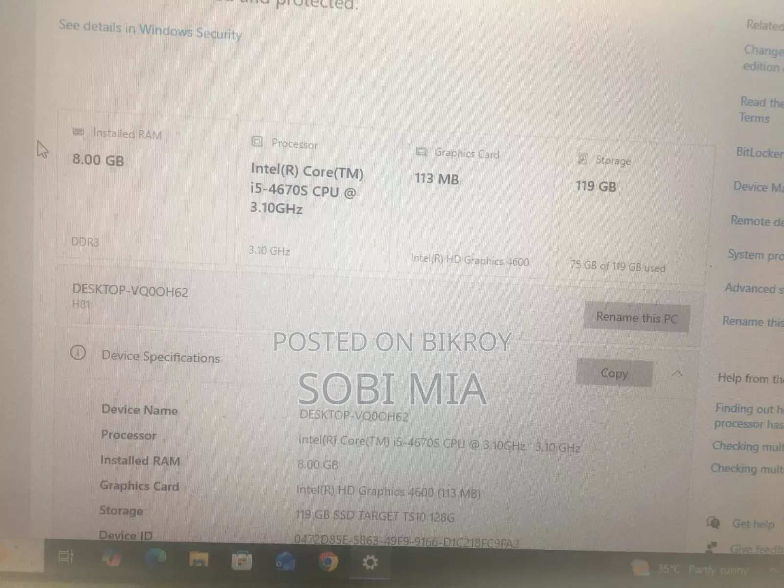 Desktop Computer Samsung 8GB Intel Core i5 SSD 500GB