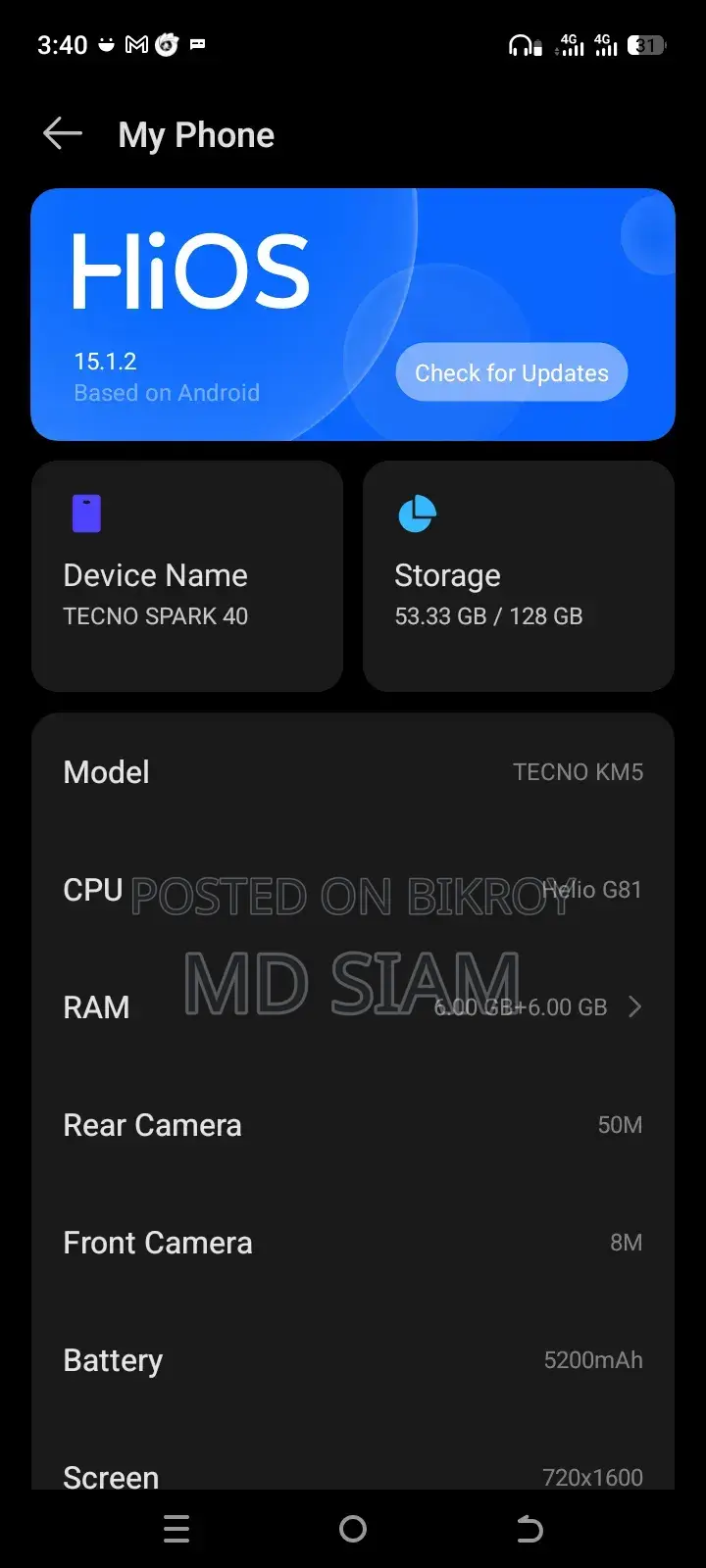 Tecno Spark 40 128 GB Black