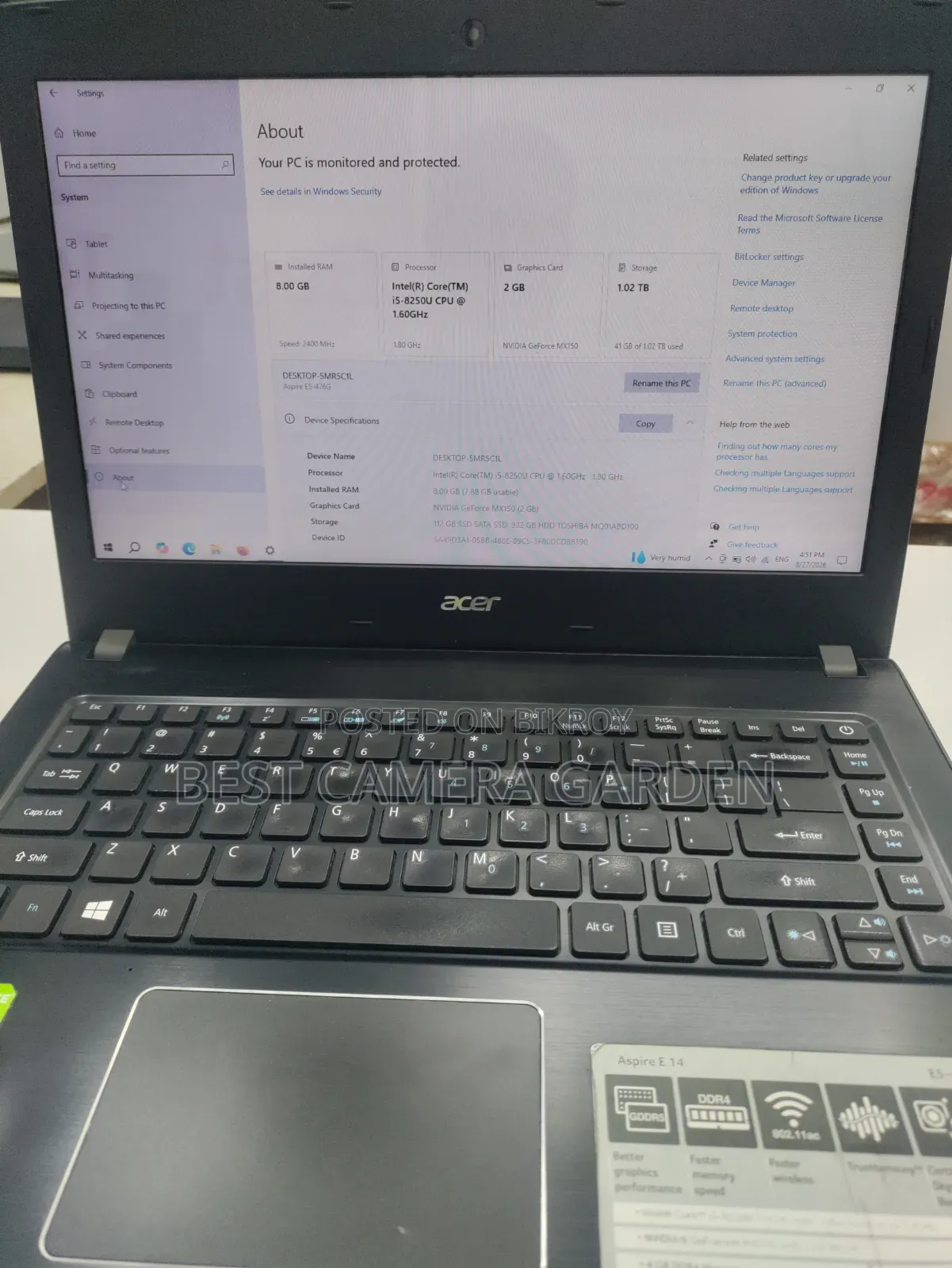 Laptop Acer Aspire E5 8GB Intel Core i5 SSD 1T