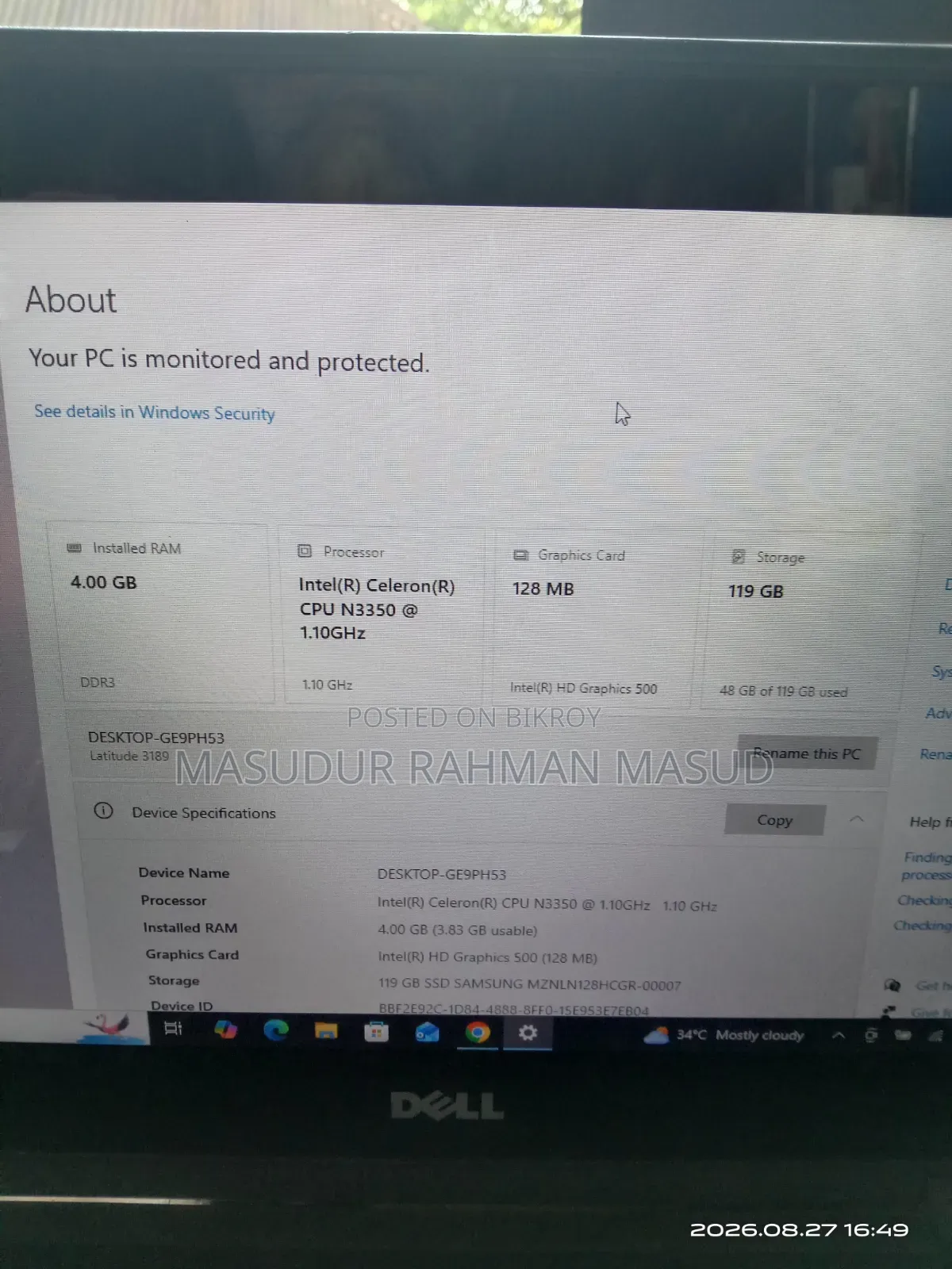 Laptop Dell Latitude 11 3190 4GB Intel SSD 128GB