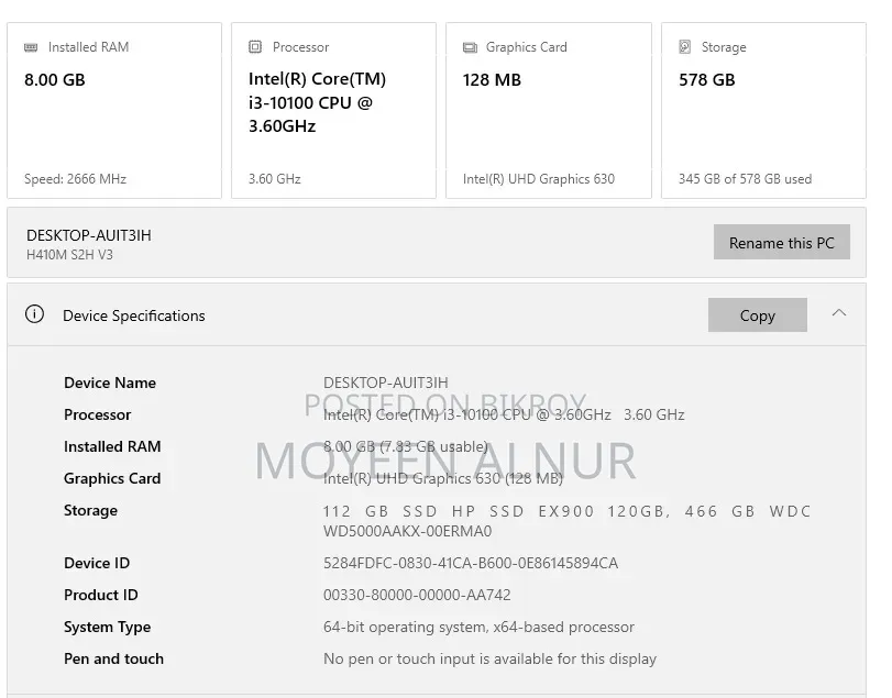 Desktop Computer Gigabyte GB-BLCE-4105 8GB Intel Core i3 HDD+SSD 500GB