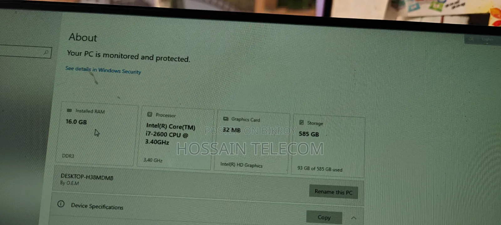 Desktop Computer Gigabyte 16GB Intel Core i7 HDD+SSD 500GB