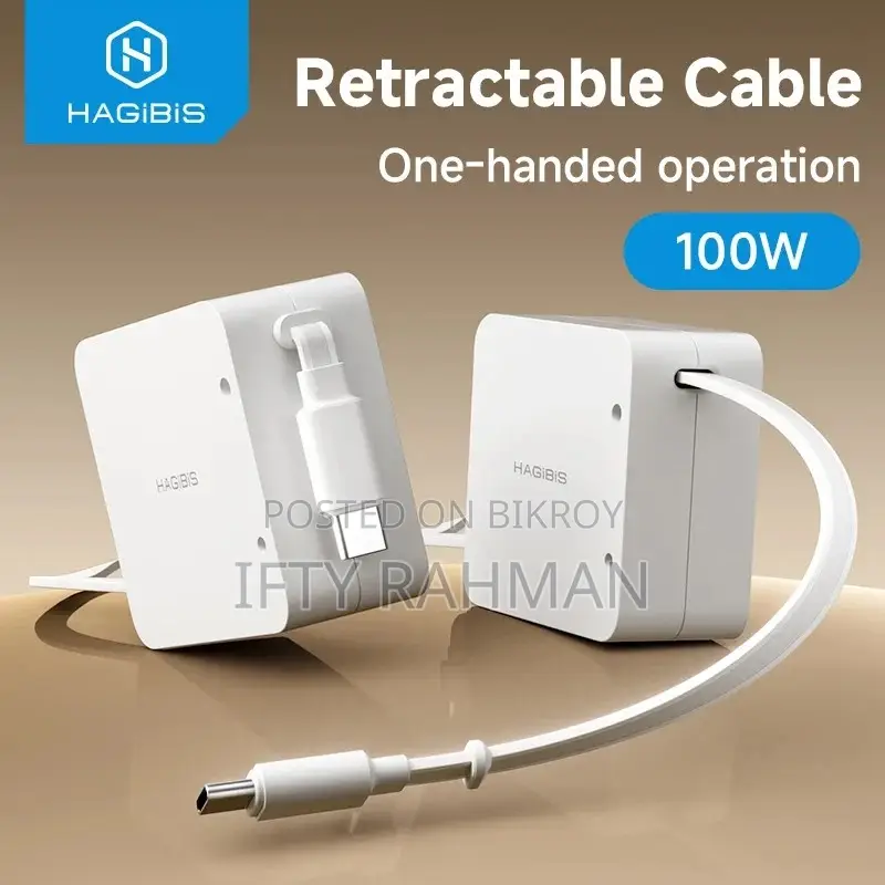 Hagibis Unidirectional Retractable USB C 100W Cable (Black)
