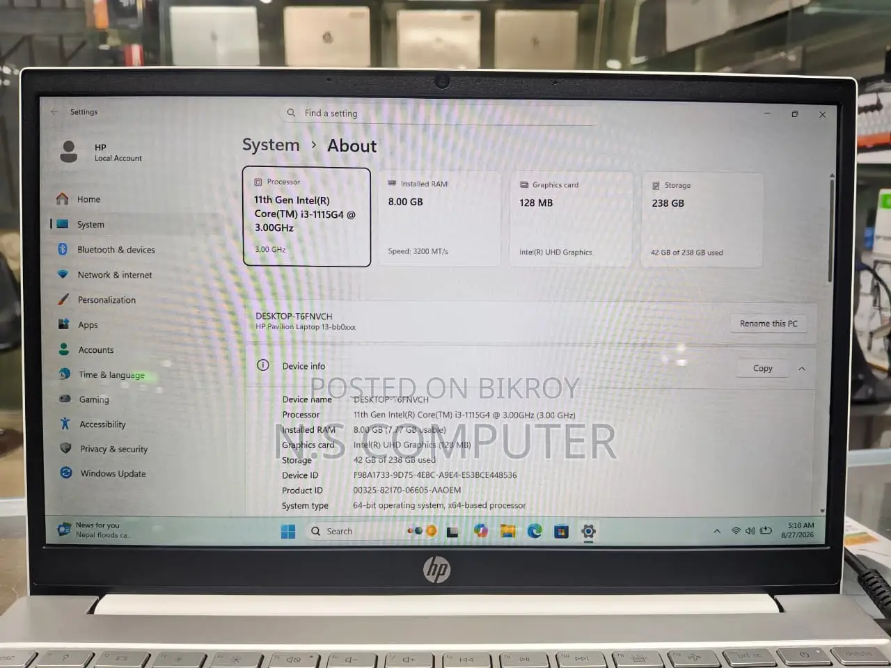 Laptop HP Pavilion 13 8GB Intel Core i3 SSD 256GB