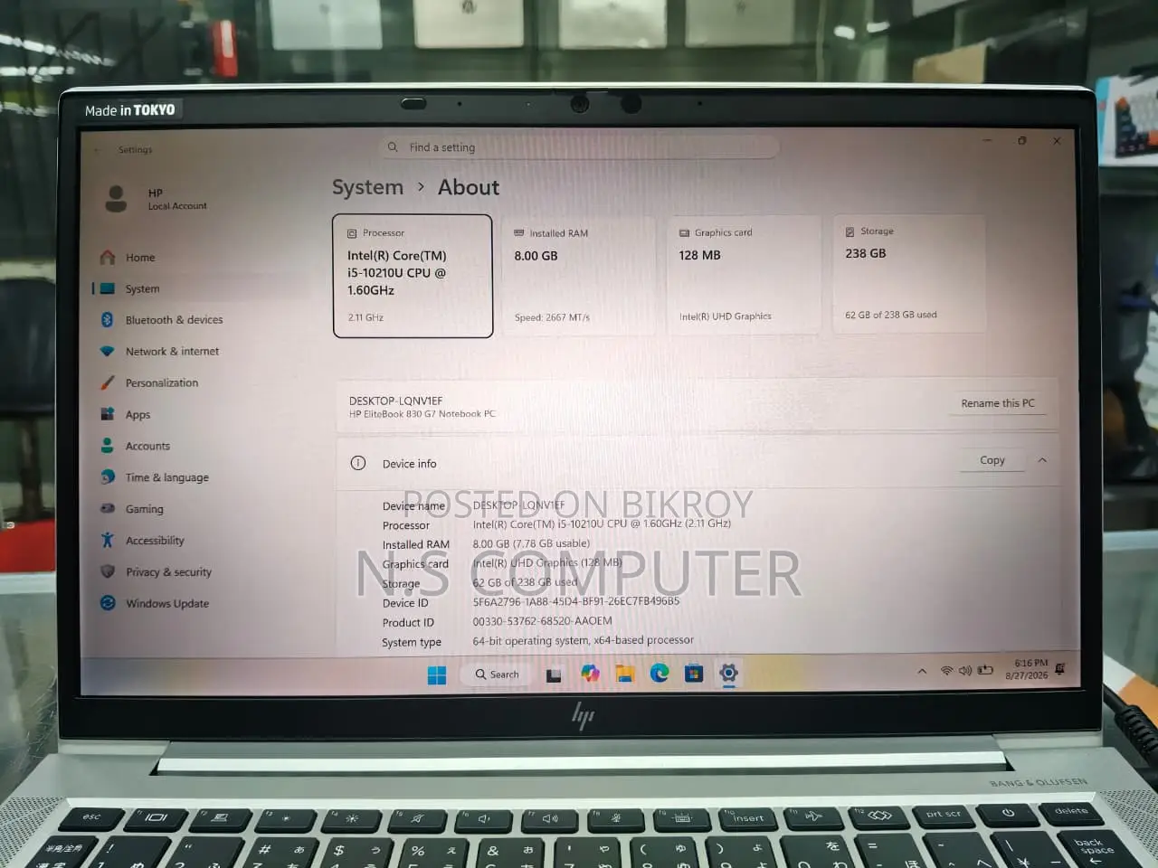Laptop HP EliteBook 830 G7 8GB Intel Core i5 SSD 256GB