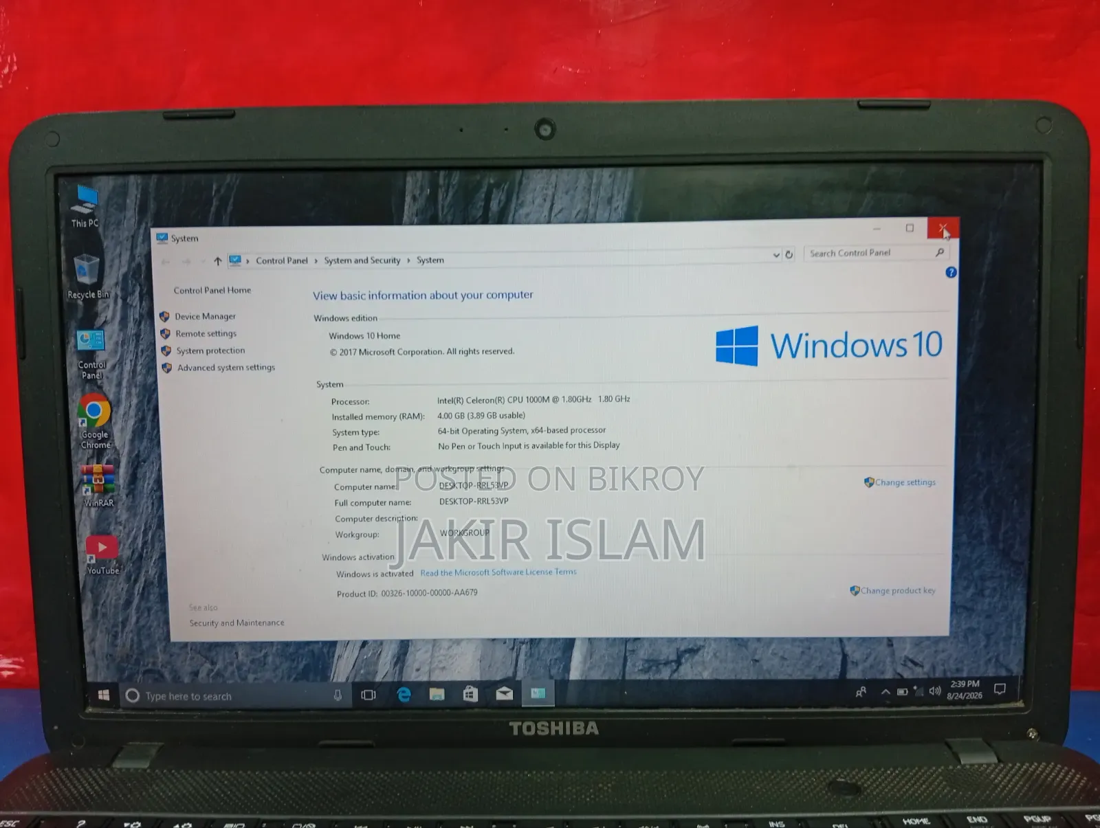 Toshiba Satellite C850 Laptop 4GB Intel Celeron HDD 350GB