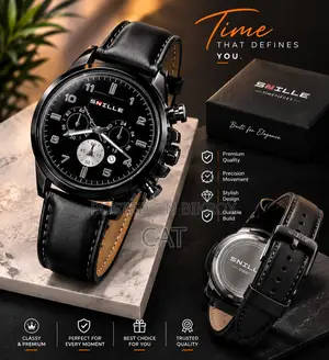 SNILLE Men's Black Chronograph Watch – Premium Leather Strap