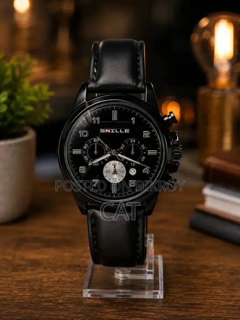 SNILLE Men's Black Chronograph Watch – Premium Leather Strap