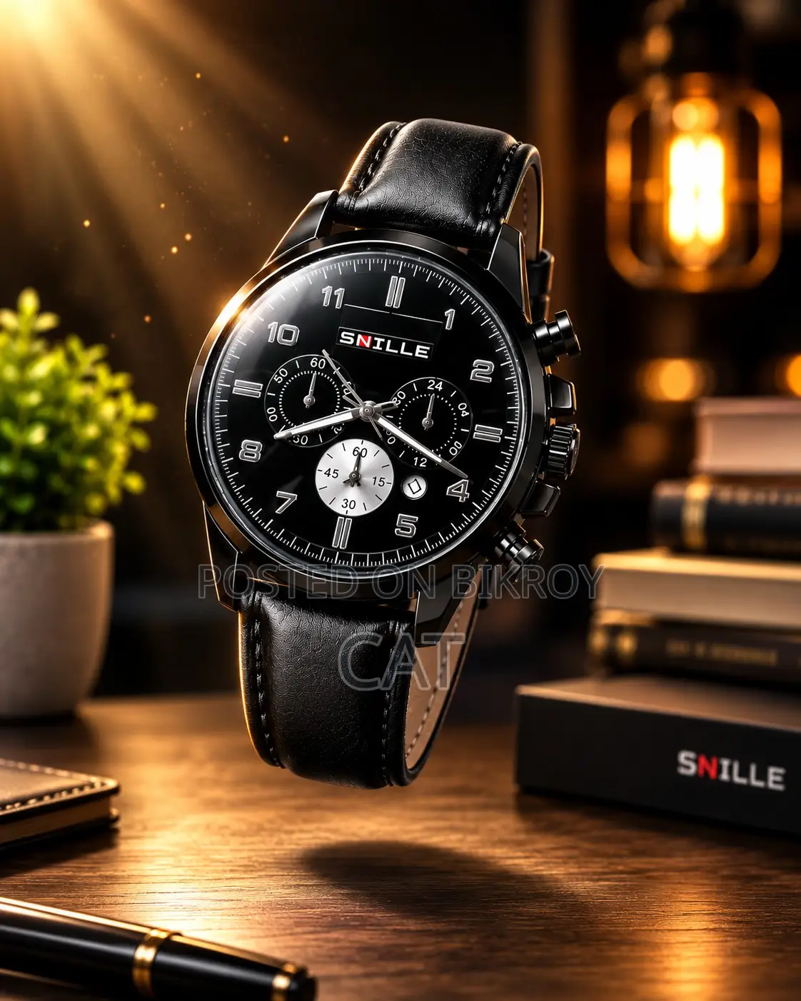 SNILLE Men's Black Chronograph Watch – Premium Leather Strap