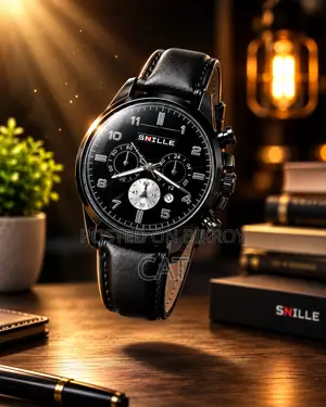 SNILLE Men's Black Chronograph Watch – Premium Leather Strap