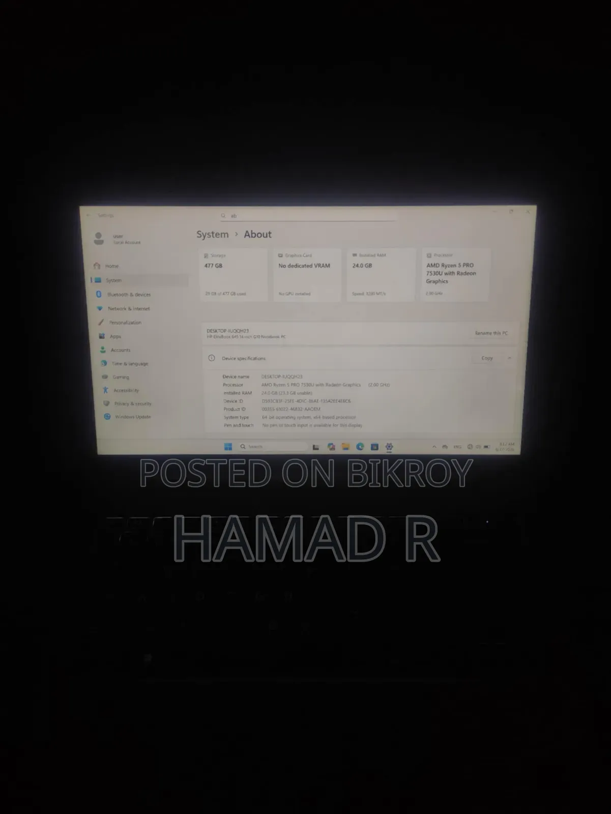 Laptop HP 250 G10 24GB AMD Ryzen 5 SSD 256GB