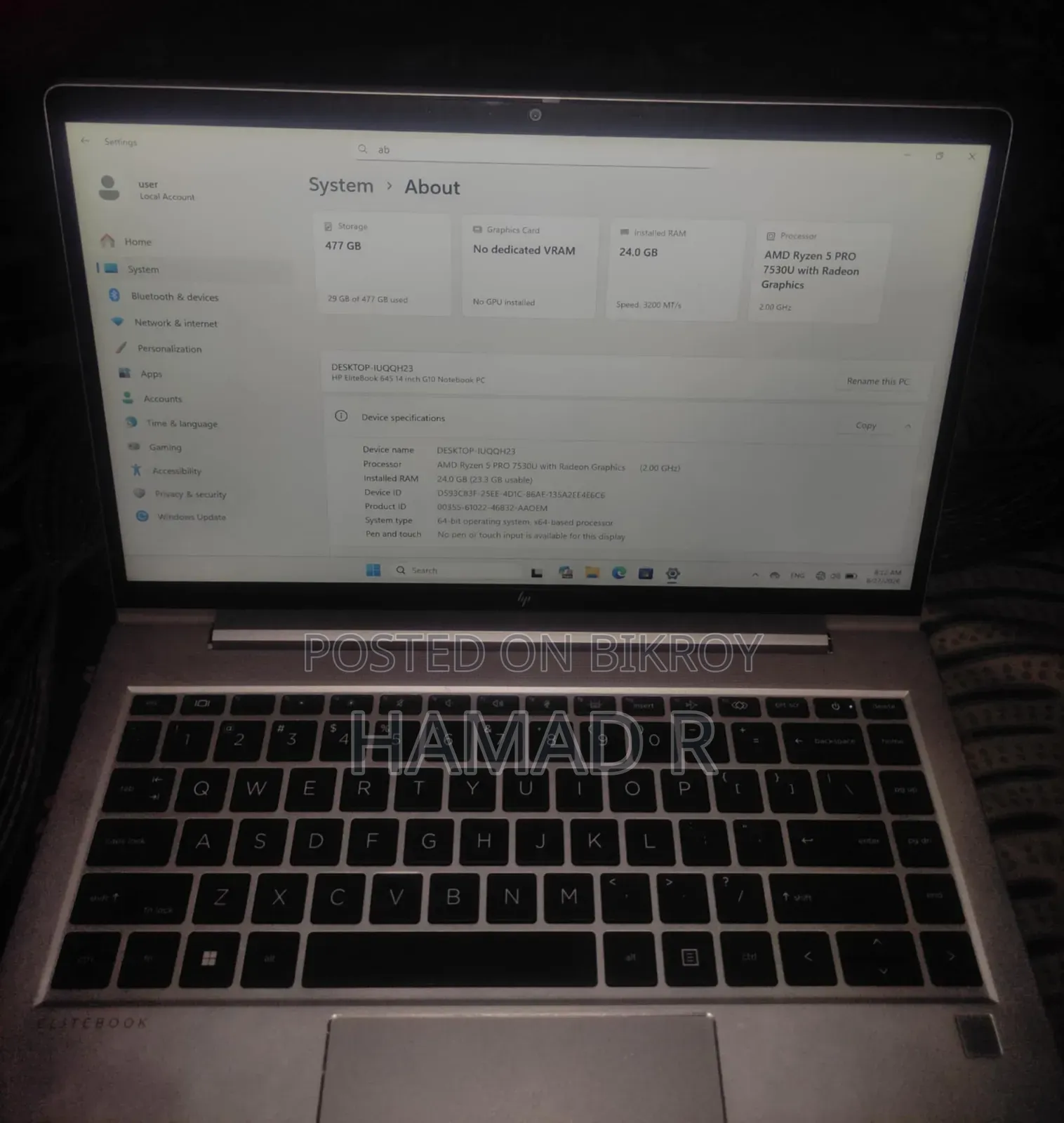 Laptop HP 250 G10 24GB AMD Ryzen 5 SSD 256GB