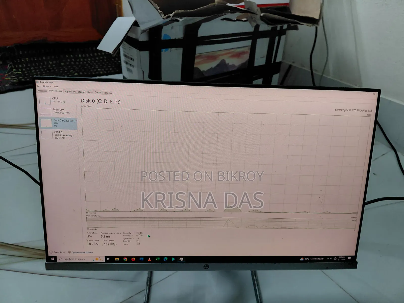 Desktop Computer HP EliteDesk 705 16GB AMD Ryzen 5 SSD 1T