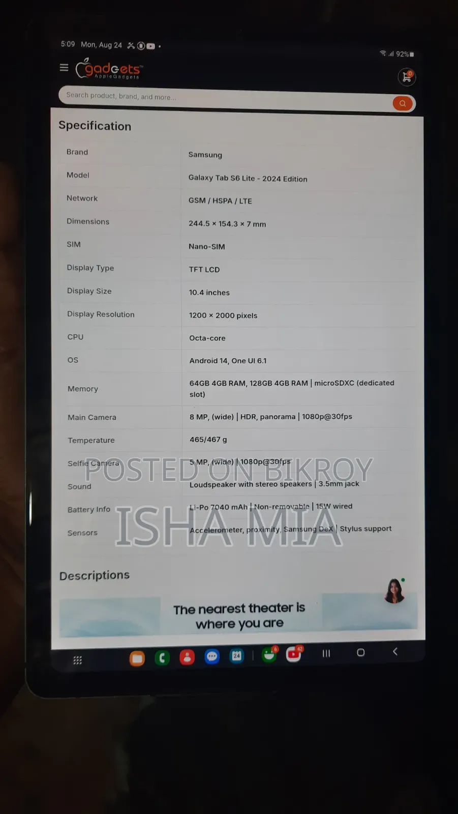 Samsung Galaxy Tab S6 64 GB Gray