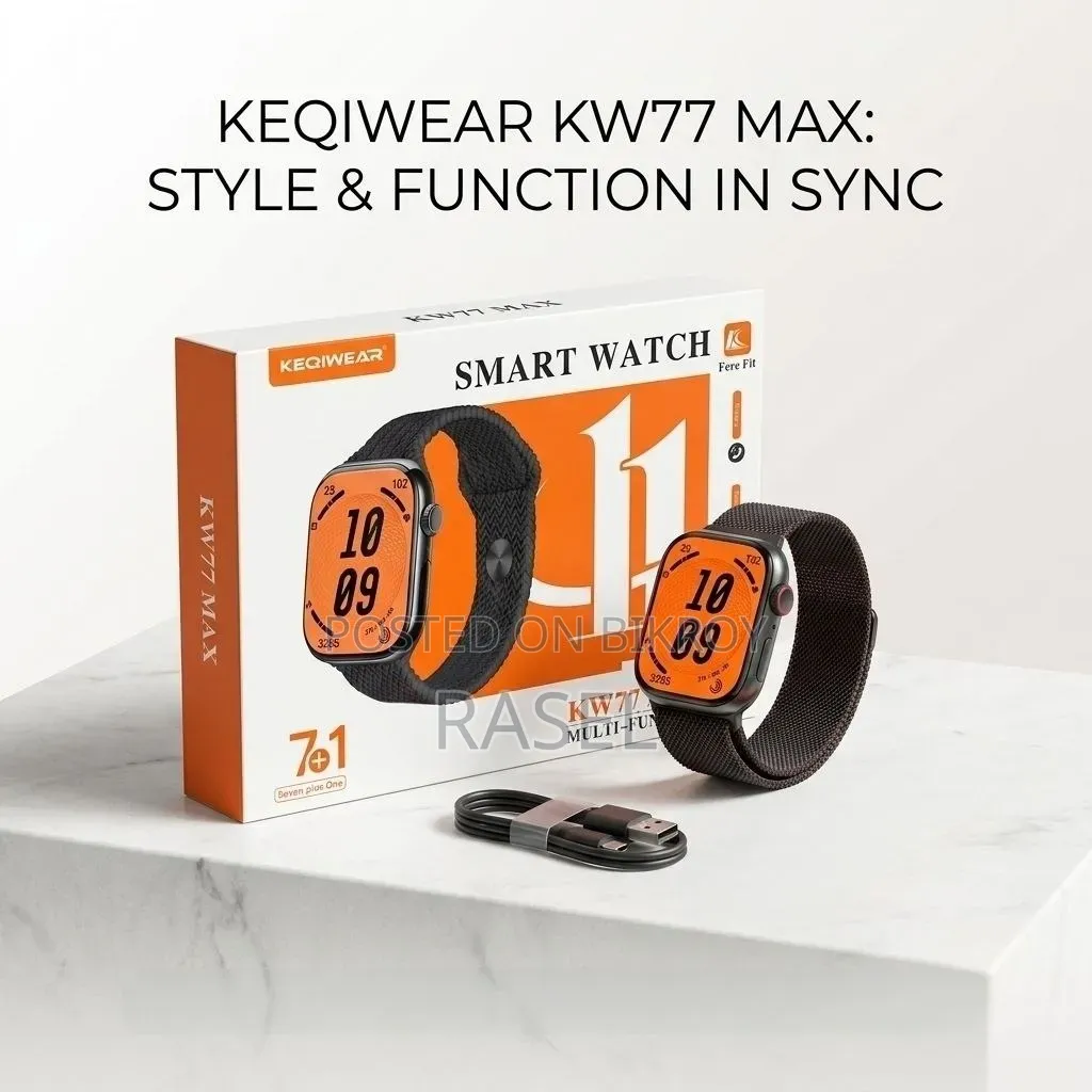 Keqiwear KW77 Max 7-in-1 Premium Smartwatch Combo With Fere Fit App