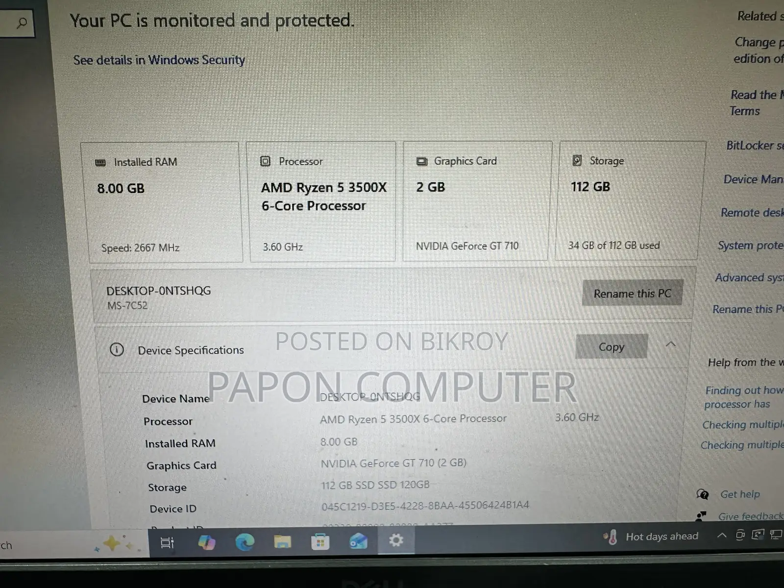 Desktop Computer 8GB AMD Ryzen 5 SSD 128GB