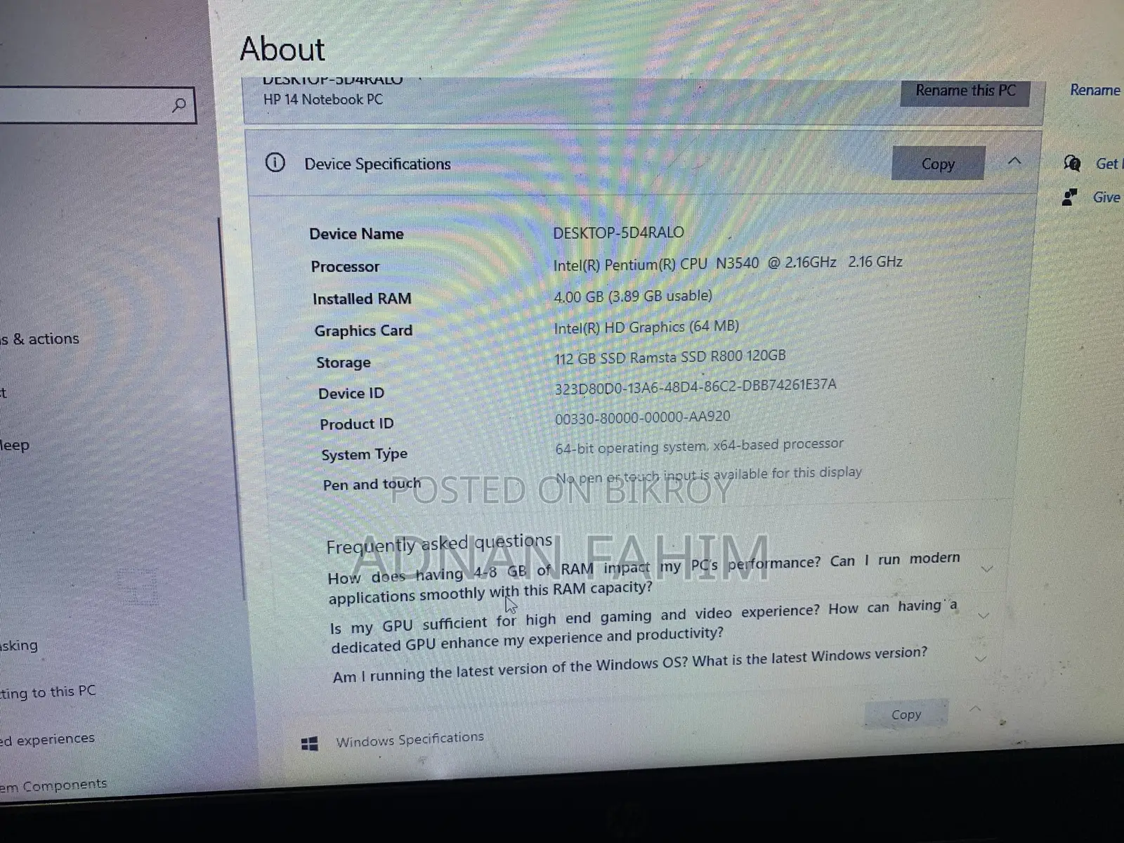 Laptop HP Stream Notebook 4GB Intel Pentium SSD 128GB