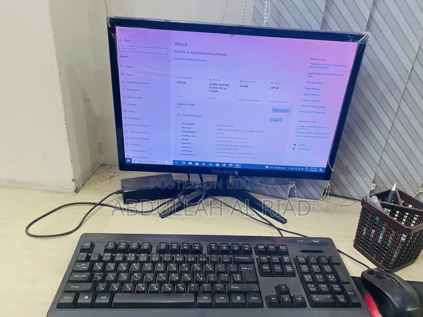 Desktop Computer HP AiO 20 8GB Intel Core i5 SSD 256GB
