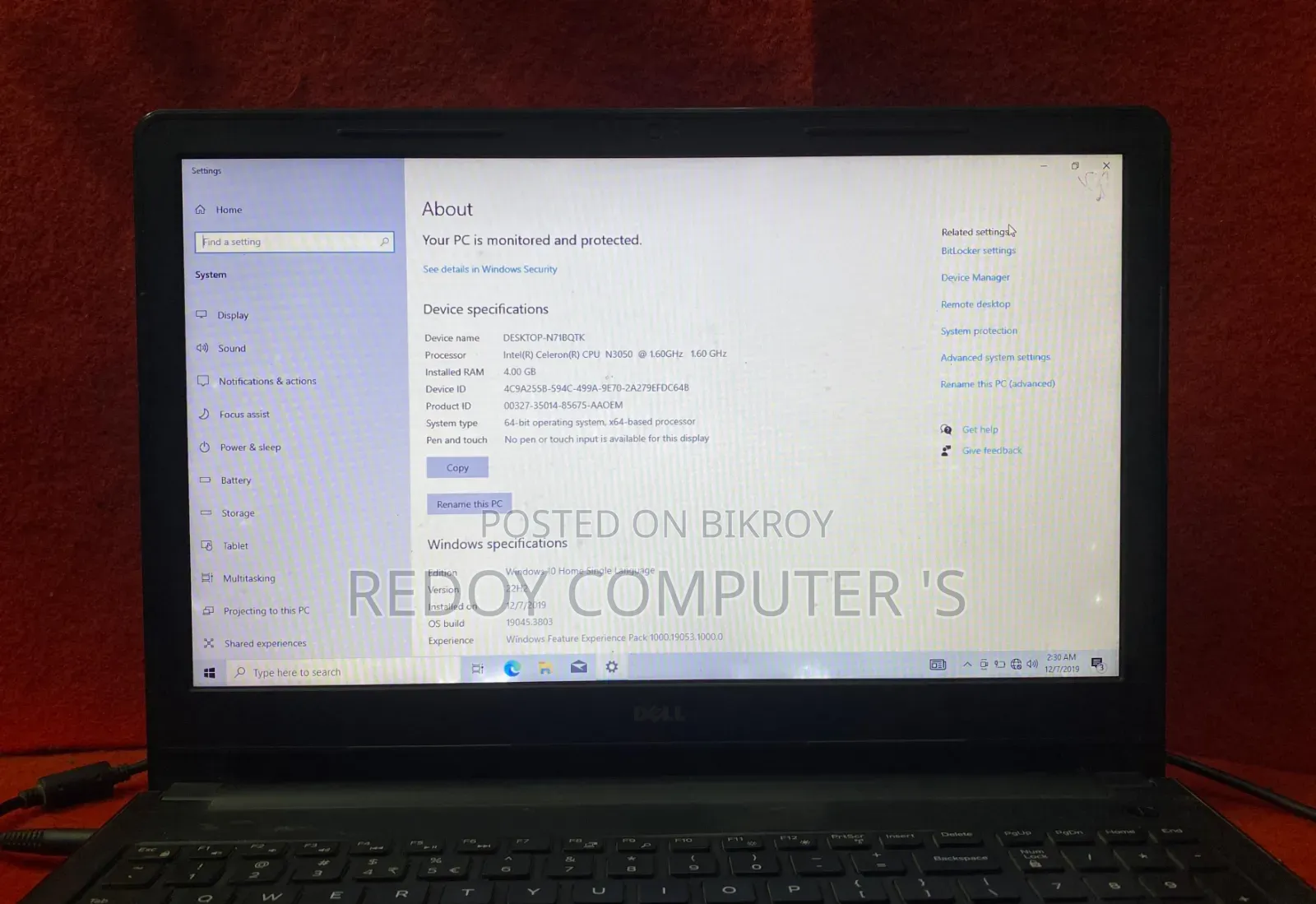 Laptop Dell 4GB Intel Celeron eMMC 32GB