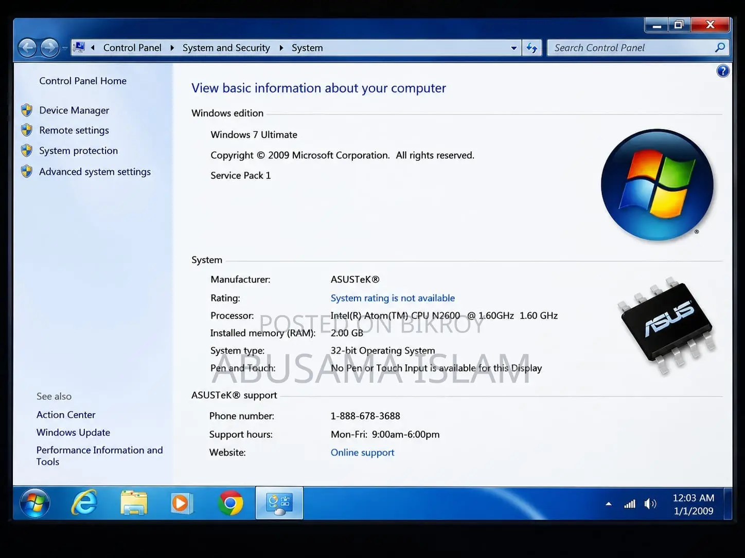 Laptop Asus 2GB Intel Atom HDD 160GB