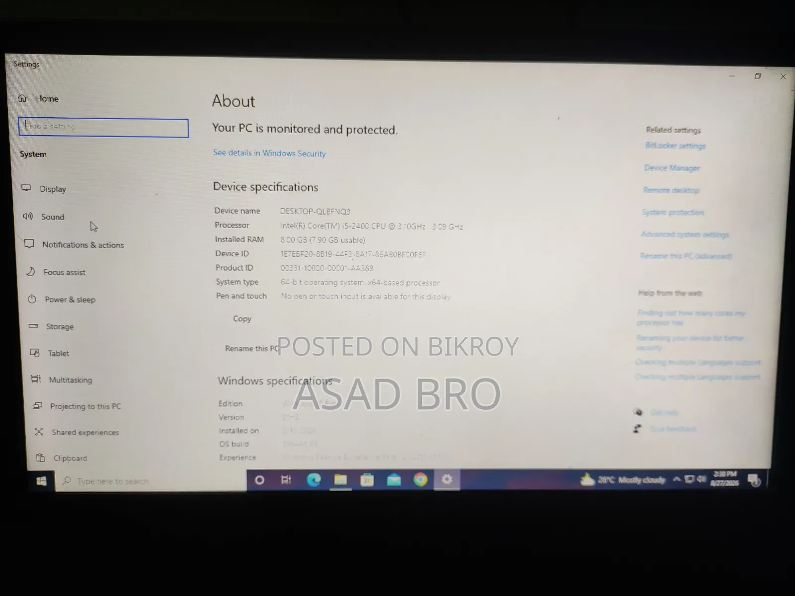 Desktop Computer Gigabyte 8GB Intel Core i5 HDD 1T