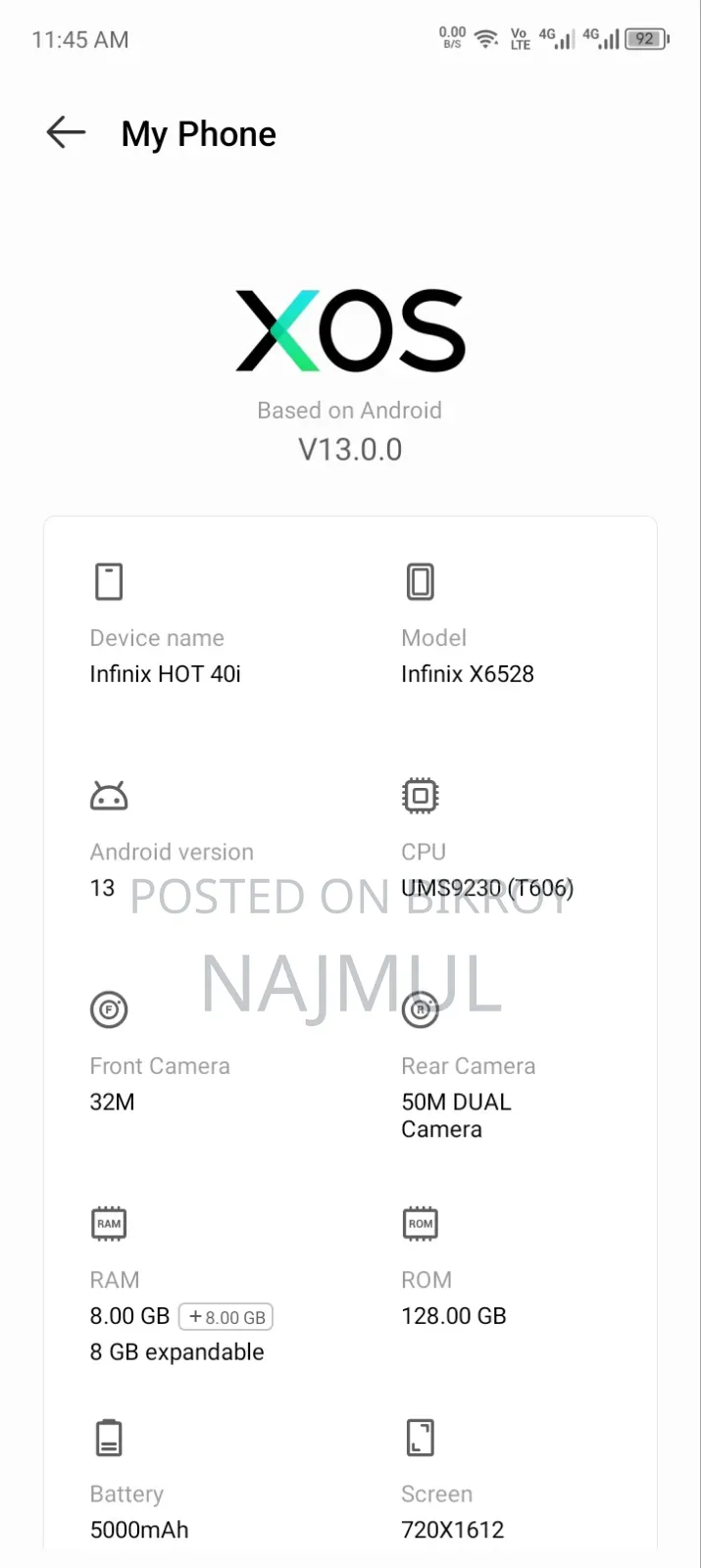 Infinix Hot 40i 128 GB Blue