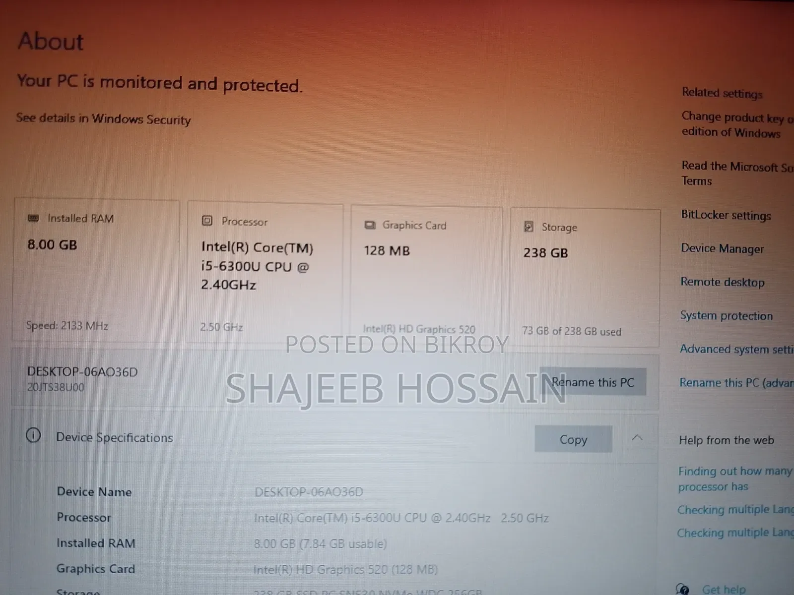 Laptop Lenovo 8GB Intel Core i5 SSD 256GB