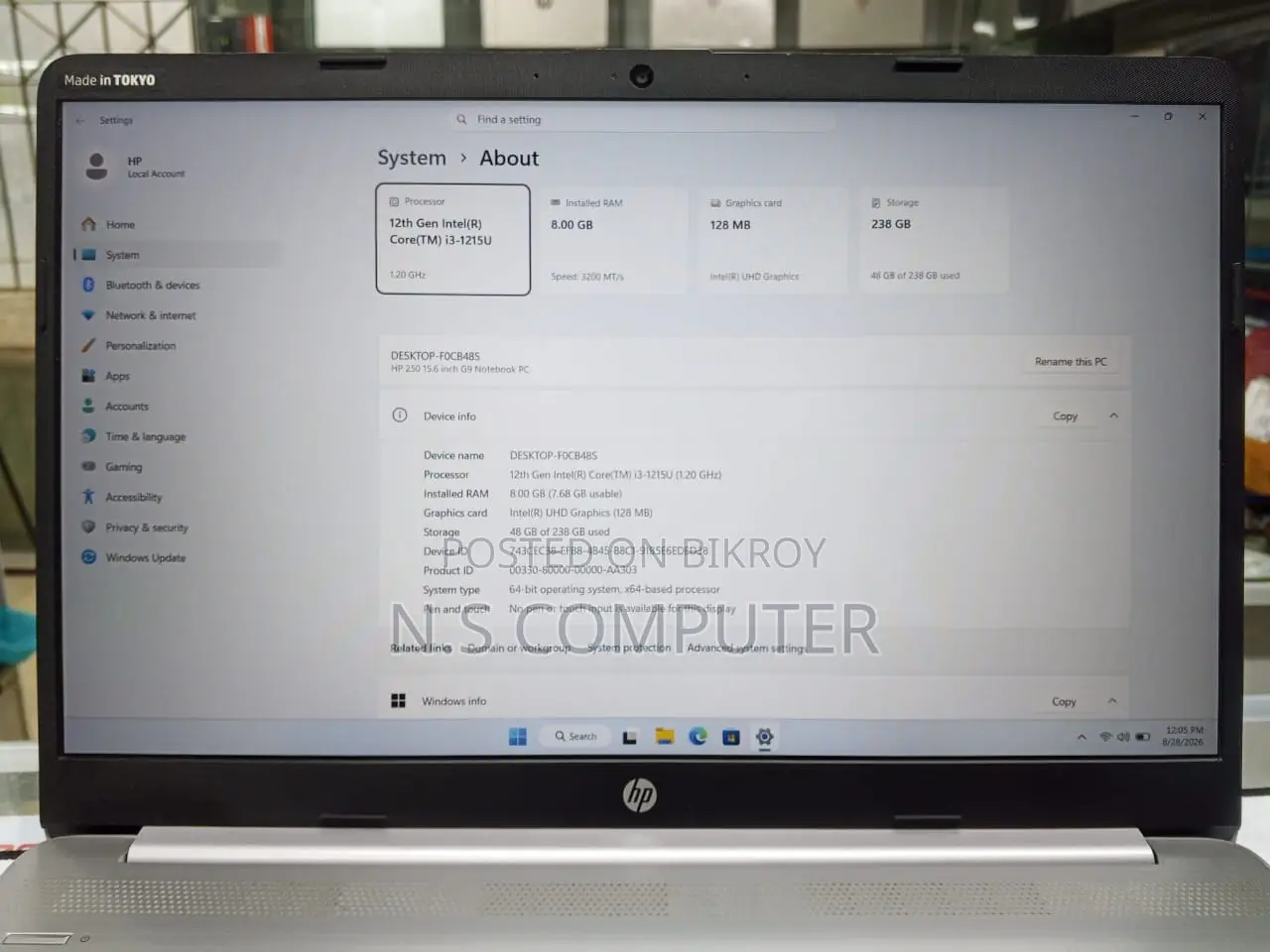 Laptop HP 250 G8 8GB Intel Core i3 SSD 256GB