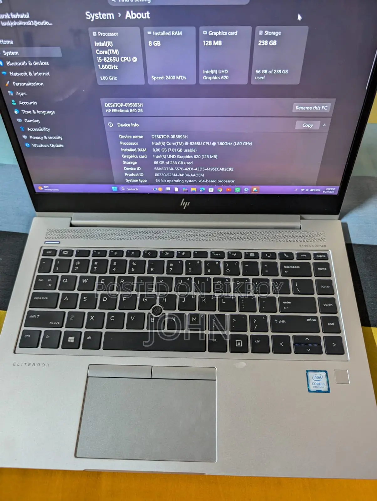 Laptop HP EliteBook 840 G6 8GB Intel Core i5 SSD 256GB