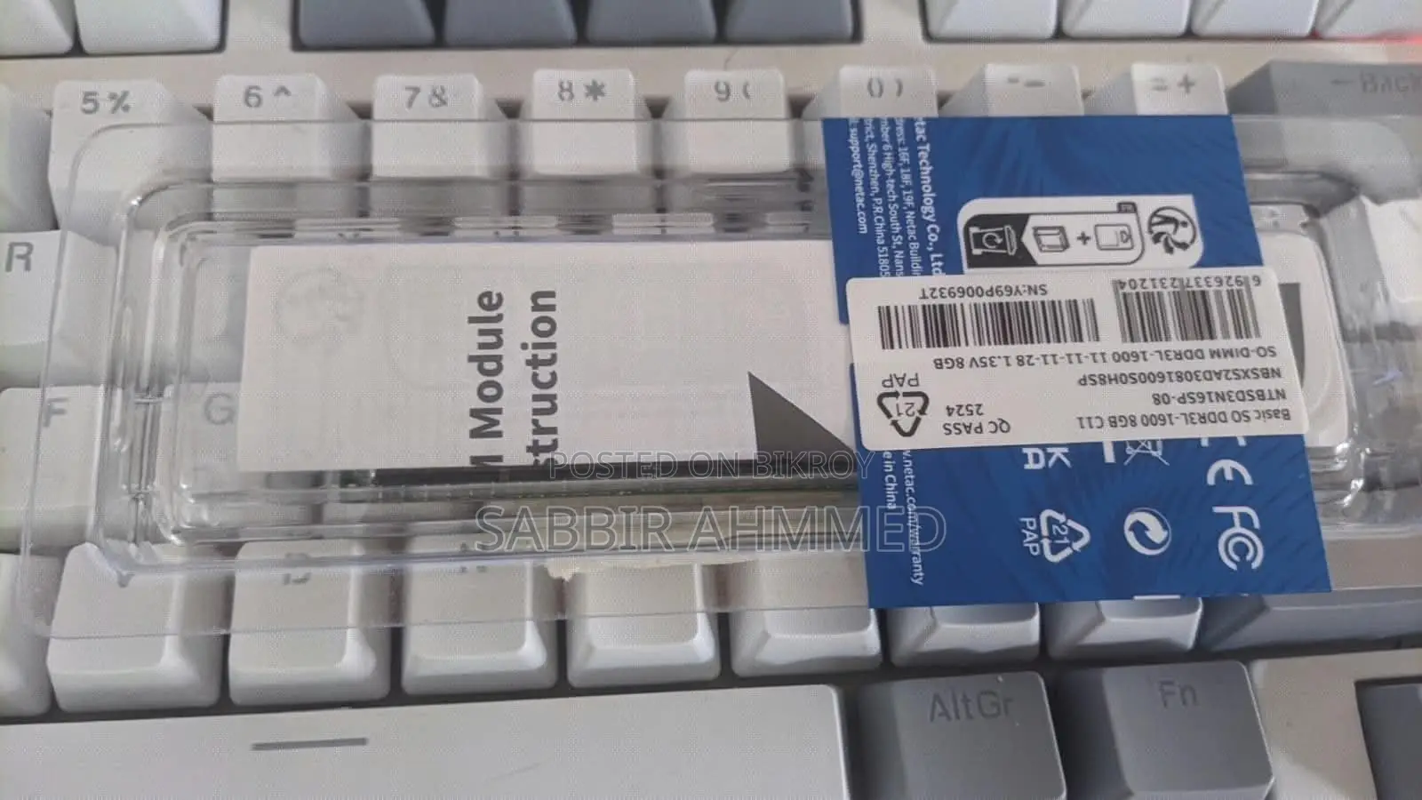Netac Basic SO DDR3L 1600MHz 8GB Laptop RAM