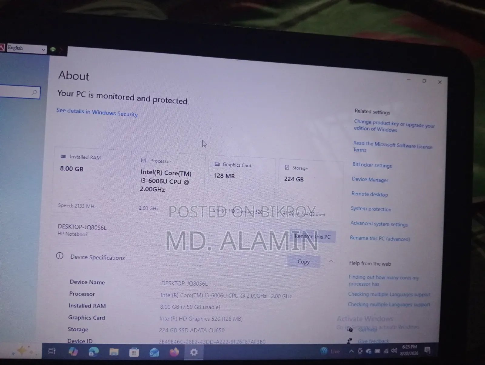 Laptop HP 14-dq1088wm 8GB Intel Core i3 SSD 256GB