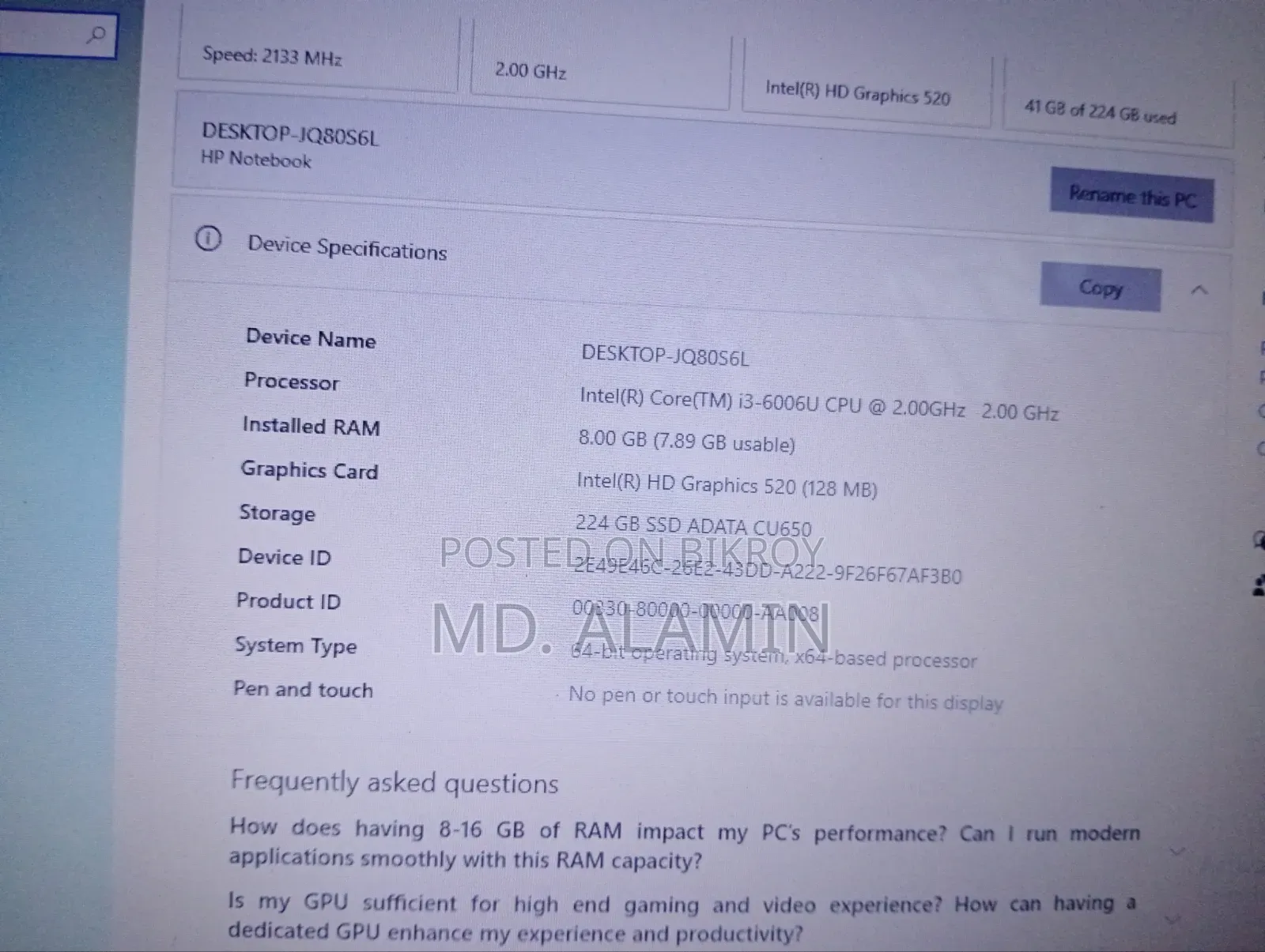 Laptop HP 14-dq1088wm 8GB Intel Core i3 SSD 256GB