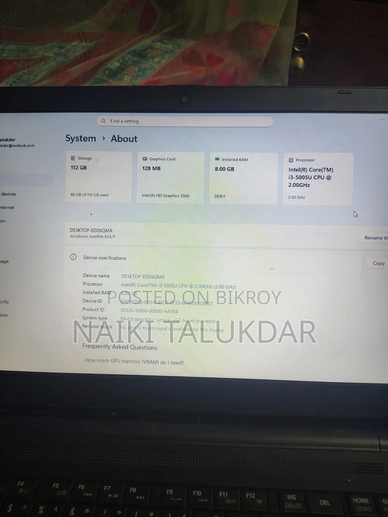 Laptop Toshiba Dynabook R634/M 8GB Intel Core i3 SSD 128GB
