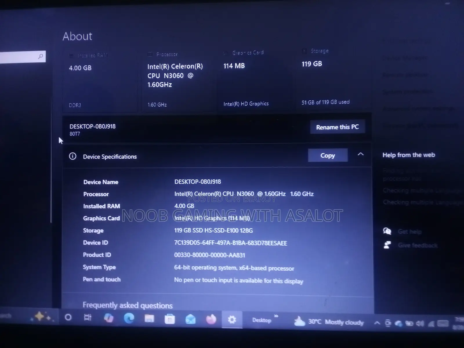 Laptop Lenovo IdeaPad 110 4GB Intel Celeron SSD 128GB
