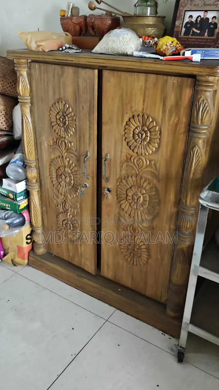 ফুল সেগুন কাঠের খিলগাঁওয়ের তৈরি ৩ লেয়ারের প্যান্ট্রি কেবিনেট