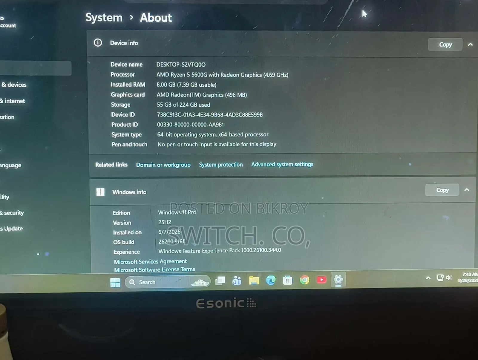 Desktop Computer 8GB AMD Ryzen 5 SSD 250GB