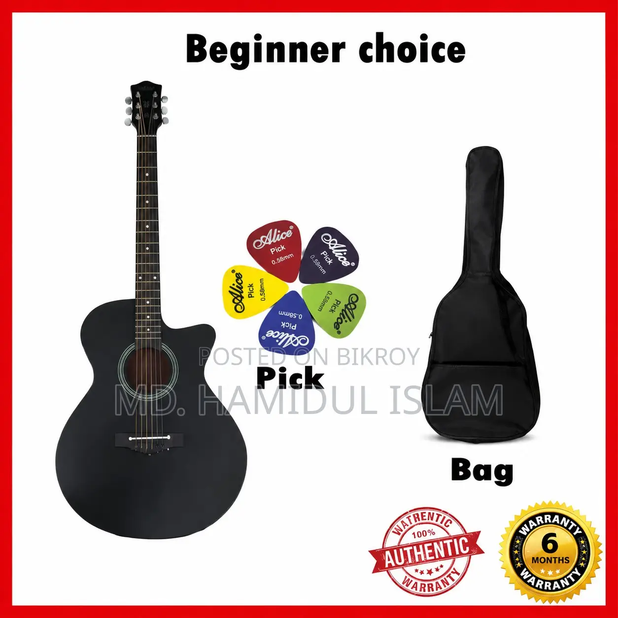 Beginner Acoustic Guitar | Guitar + Bag + Picks | New