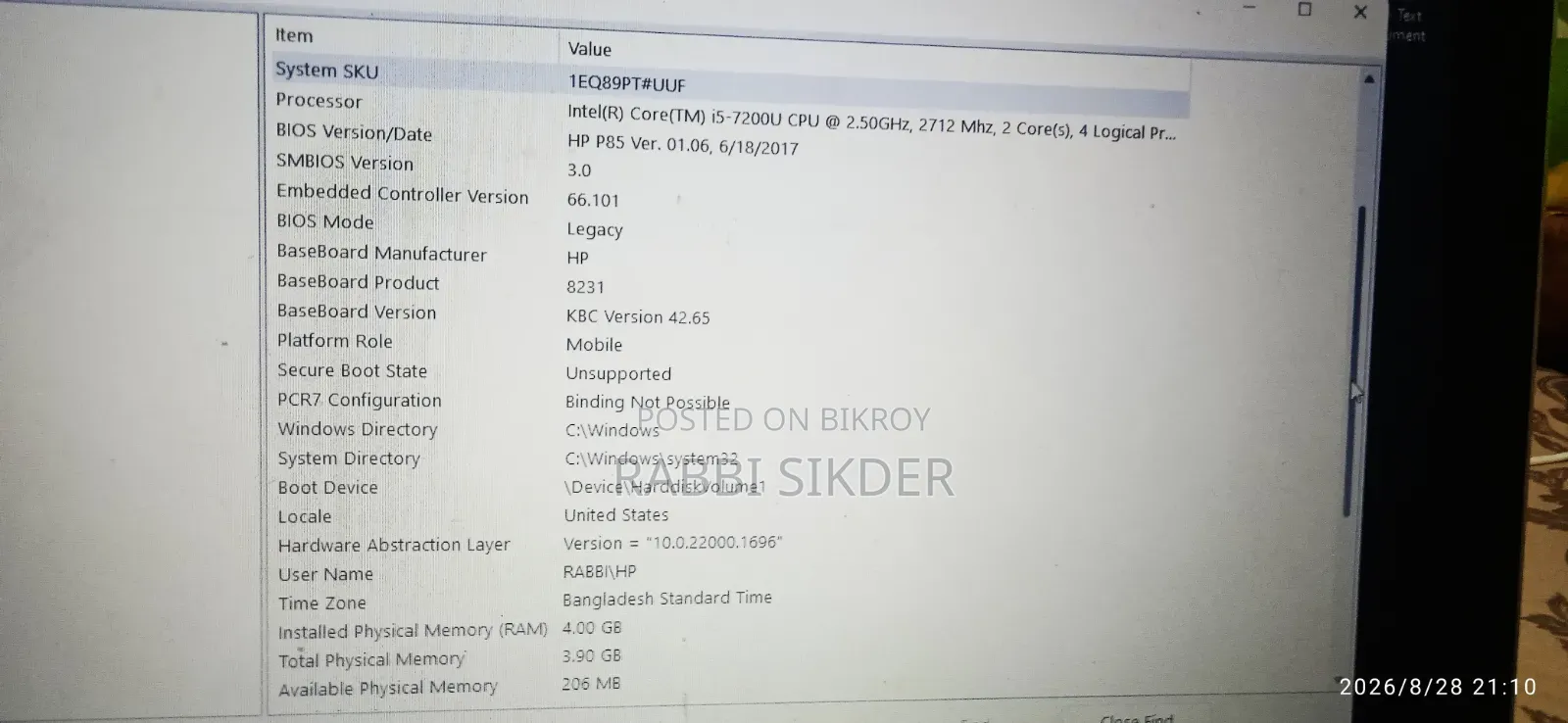 Laptop HP ProBook 450 G4 4GB Intel Core i5 SSD 128GB