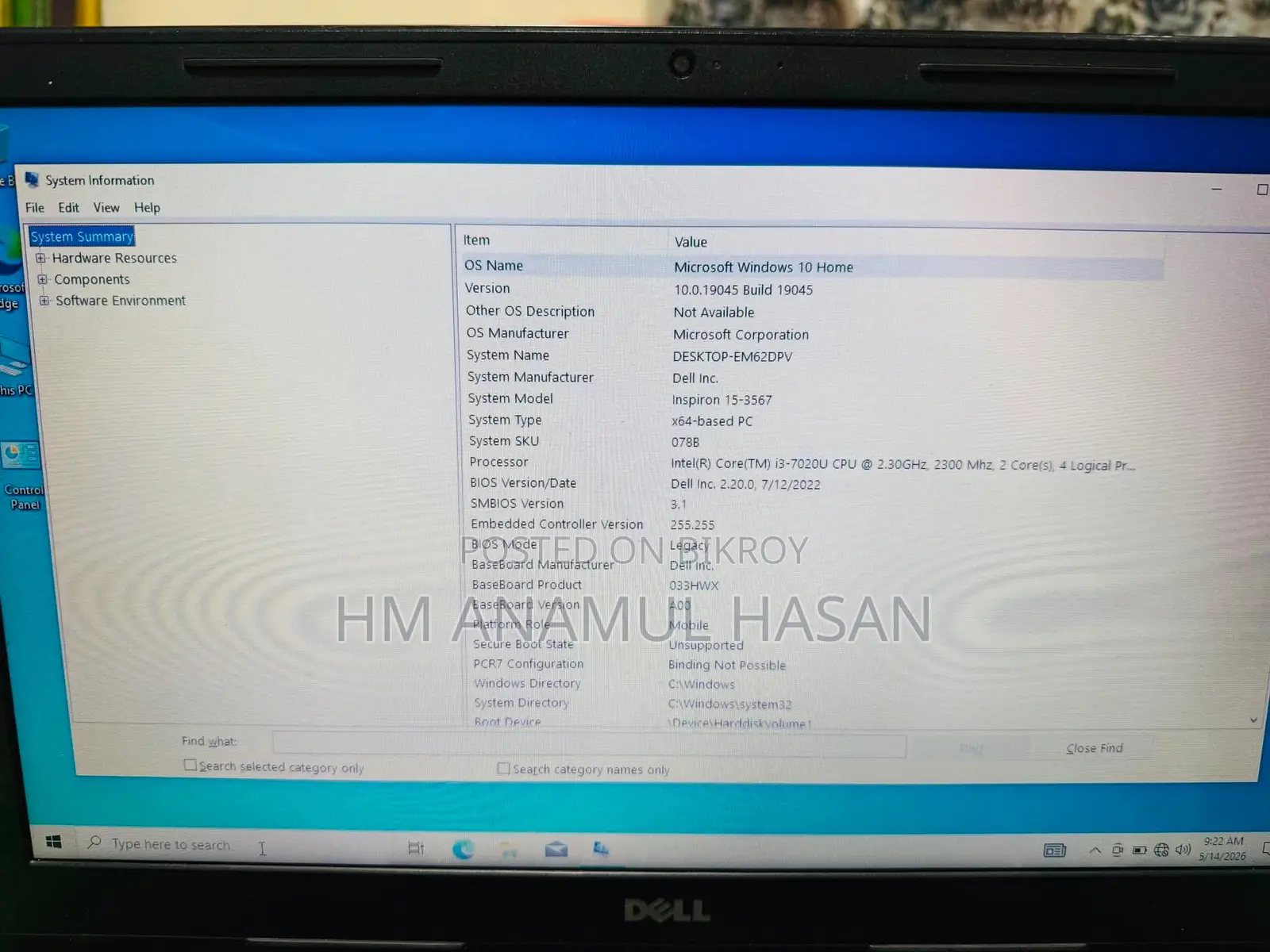 Laptop Dell Inspiron 15 3567 4GB Intel Core i3 SSD 128GB