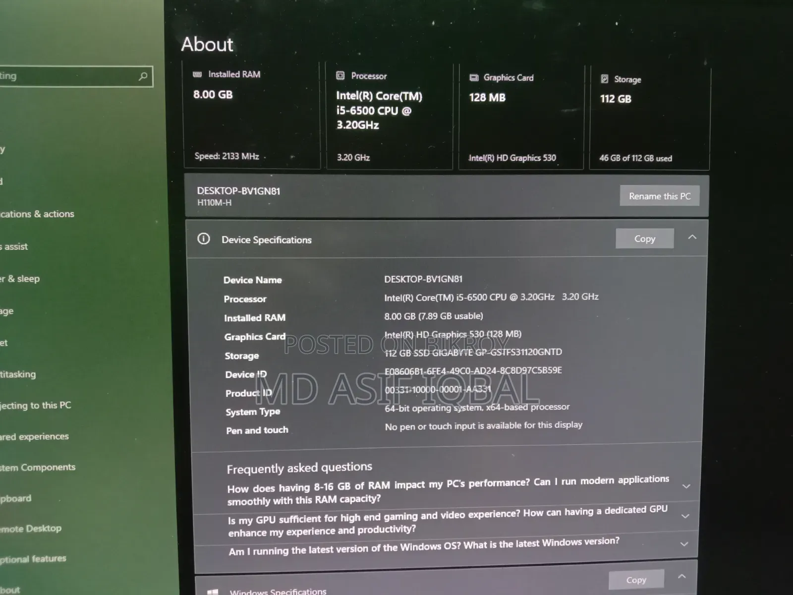 Gigabyte GA-H110MSTX-HD3-ZK 8GB Intel Core i5 SSD 128GB