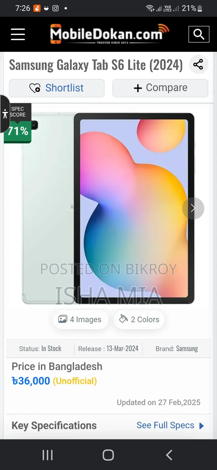 Samsung Galaxy Tab S6 64 GB Gray
