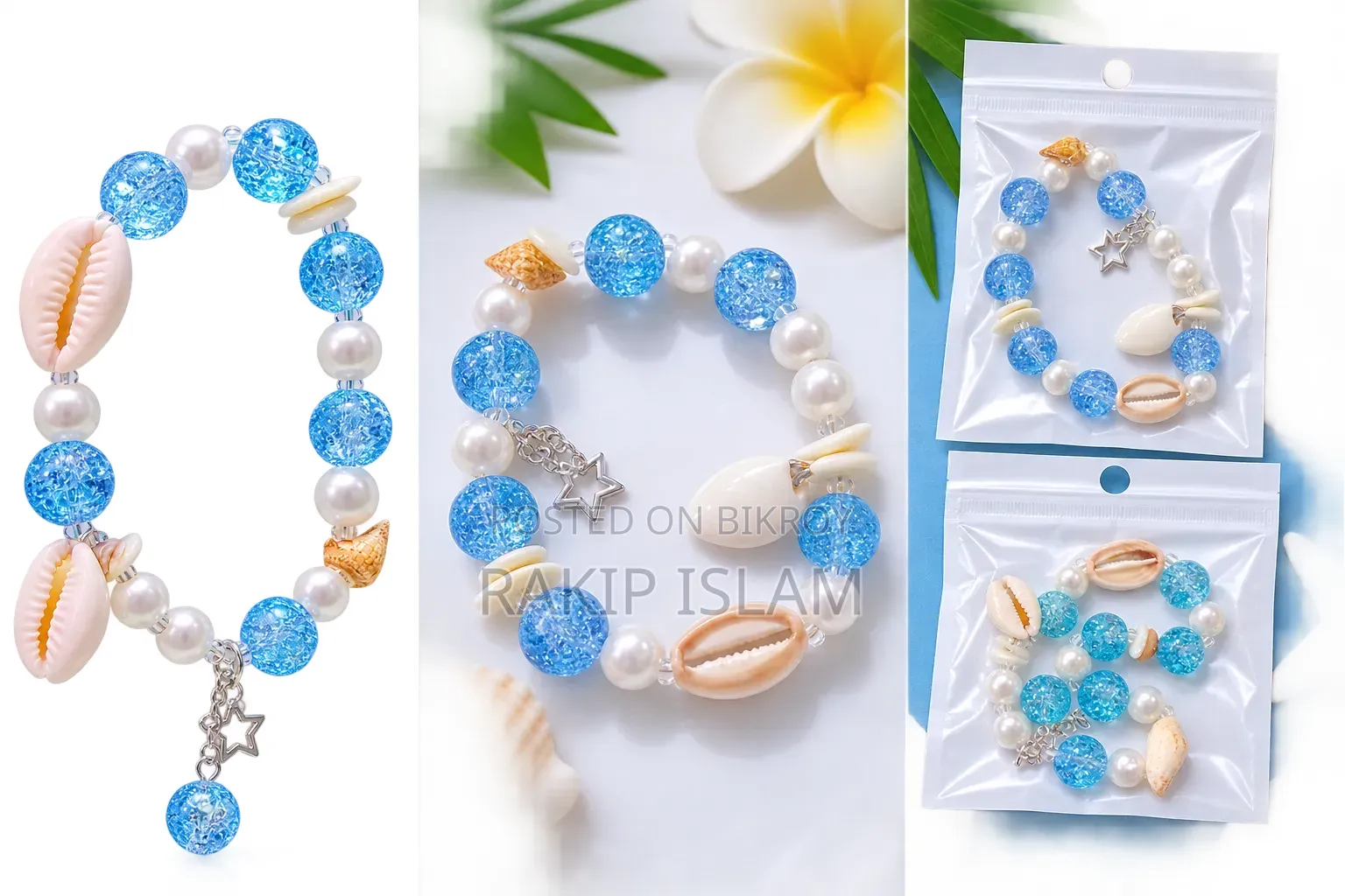 Stylish Blue & White Shell Beads Bracelet