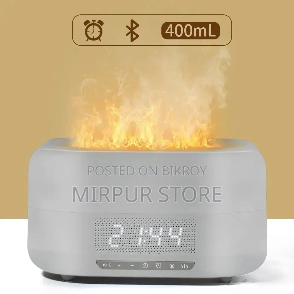 Flame Humidifier Clock With Bluetooth Speaker - 3-in-1 Air Diffuser