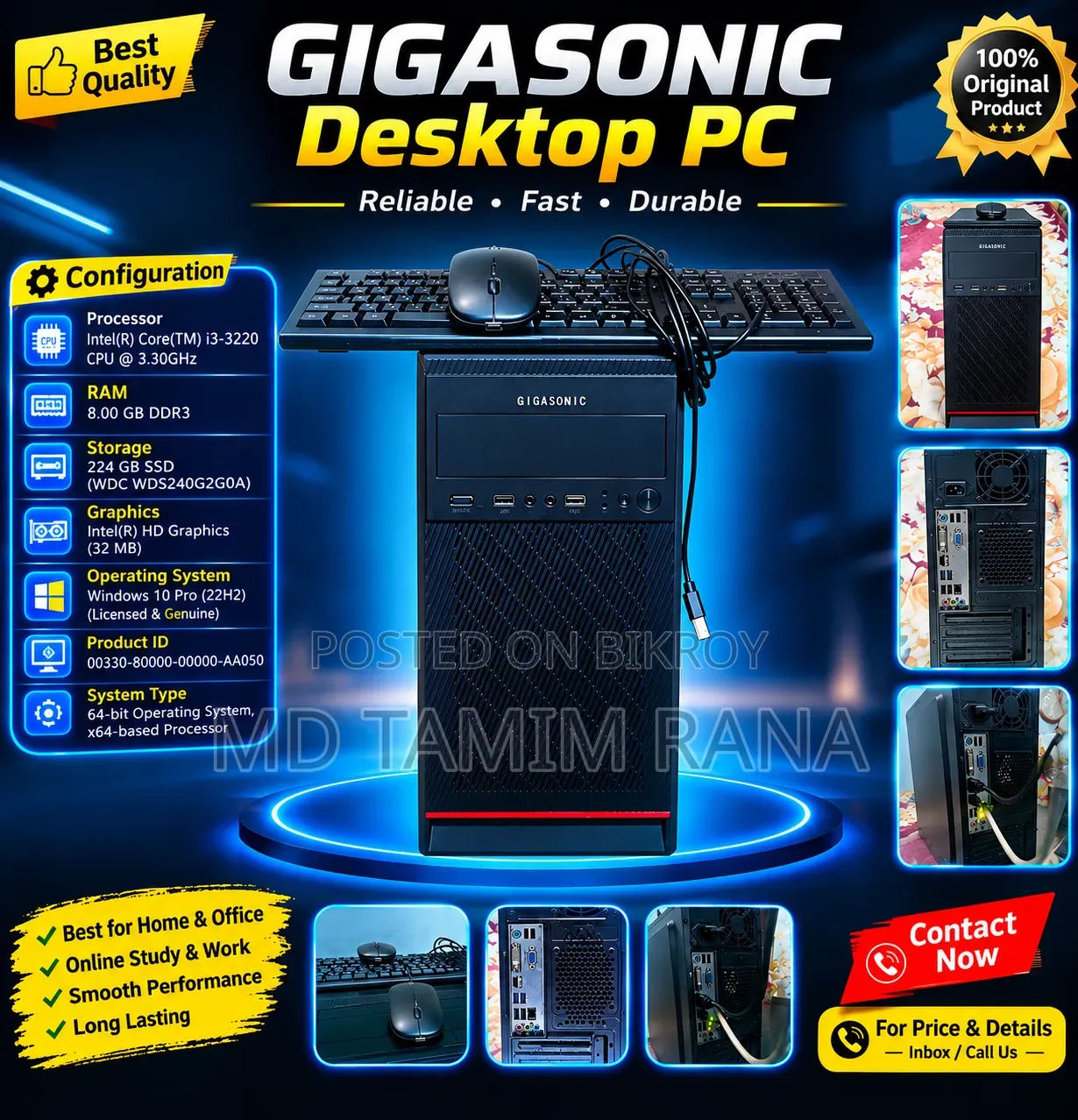 Desktop Computer Gigabyte 8GB Intel Core i3 SSD 512GB