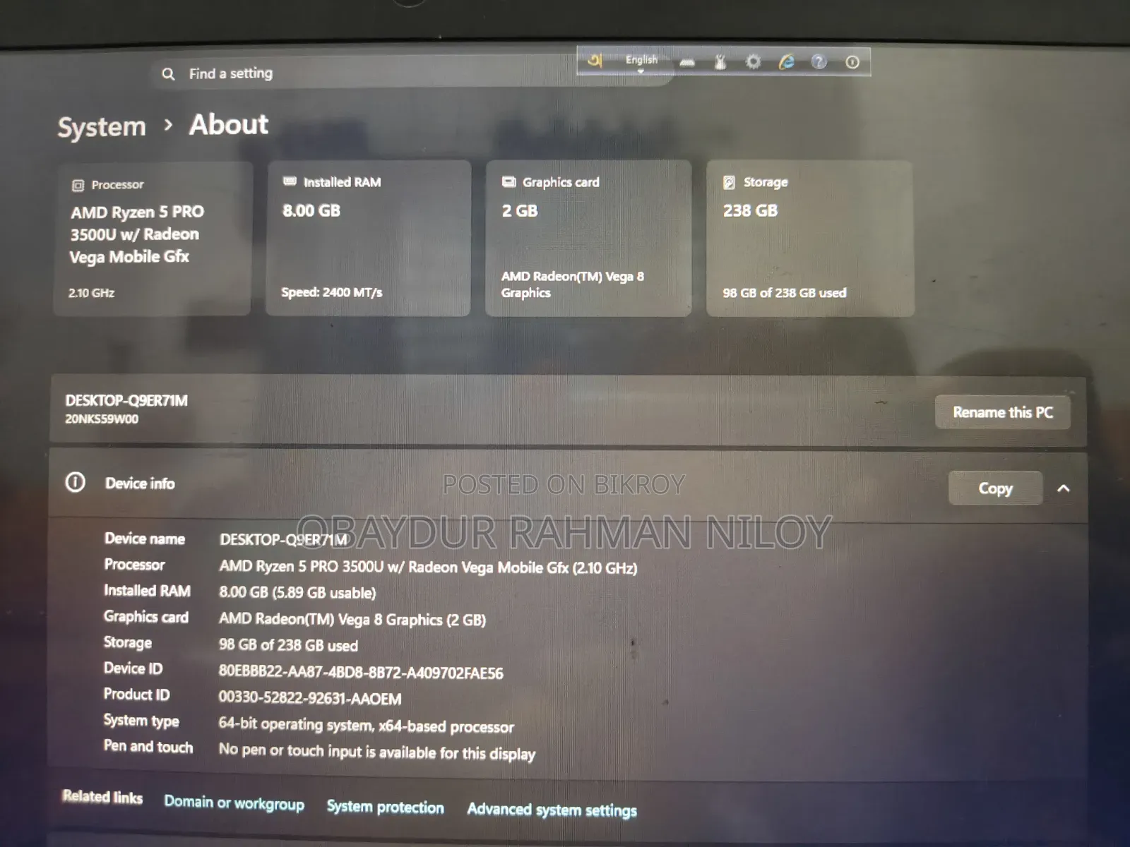 Laptop Lenovo ThinkPad t495s 8GB AMD Ryzen 5 SSD 256GB
