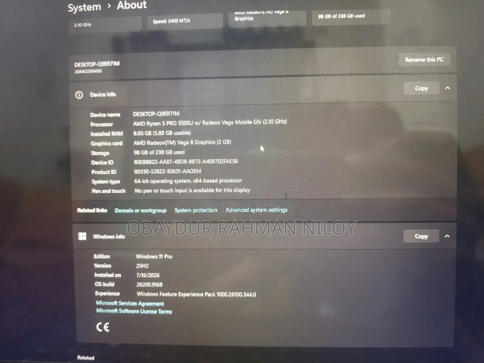 Laptop Lenovo ThinkPad t495s 8GB AMD Ryzen 5 SSD 256GB