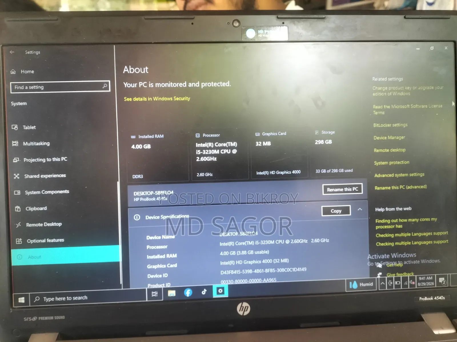 Laptop HP EliteBook 840 G6 4GB Intel Core i5 HDD+SSD 256GB