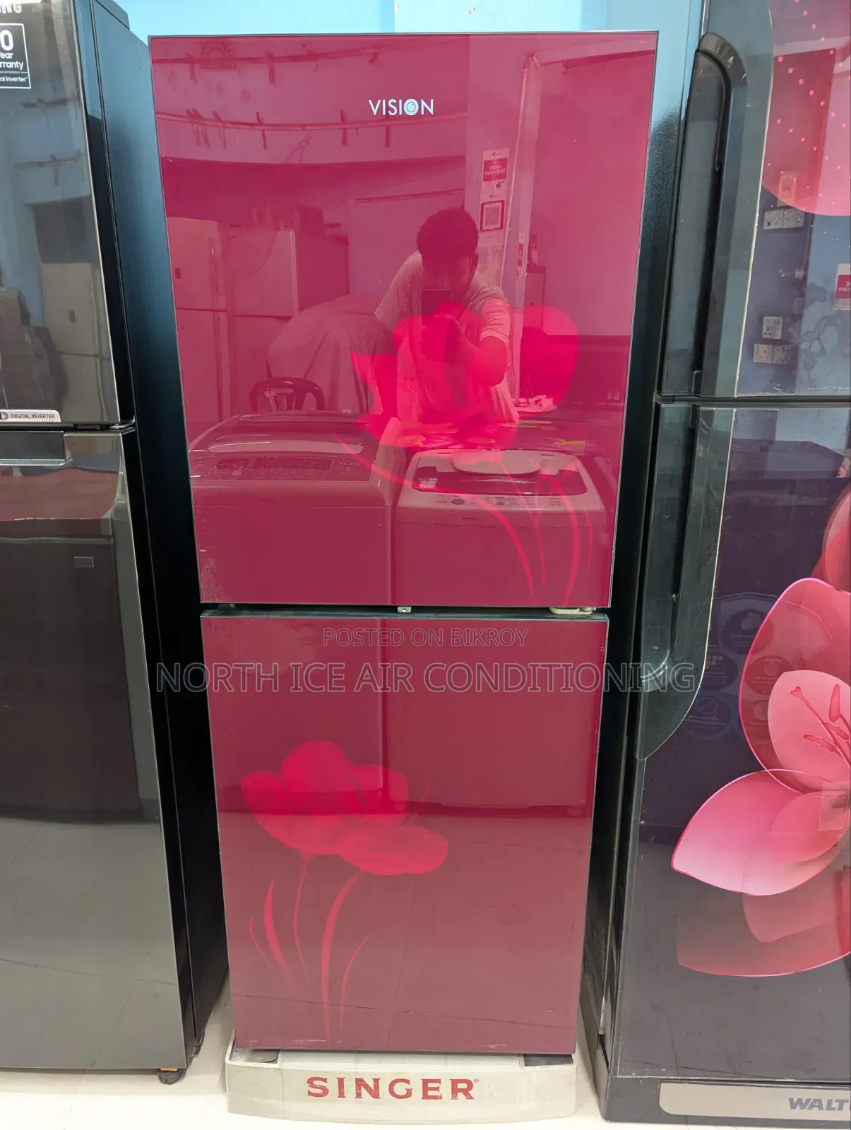 Vision Red Colour Glass Door Frost Fridge 223 Ltr.
