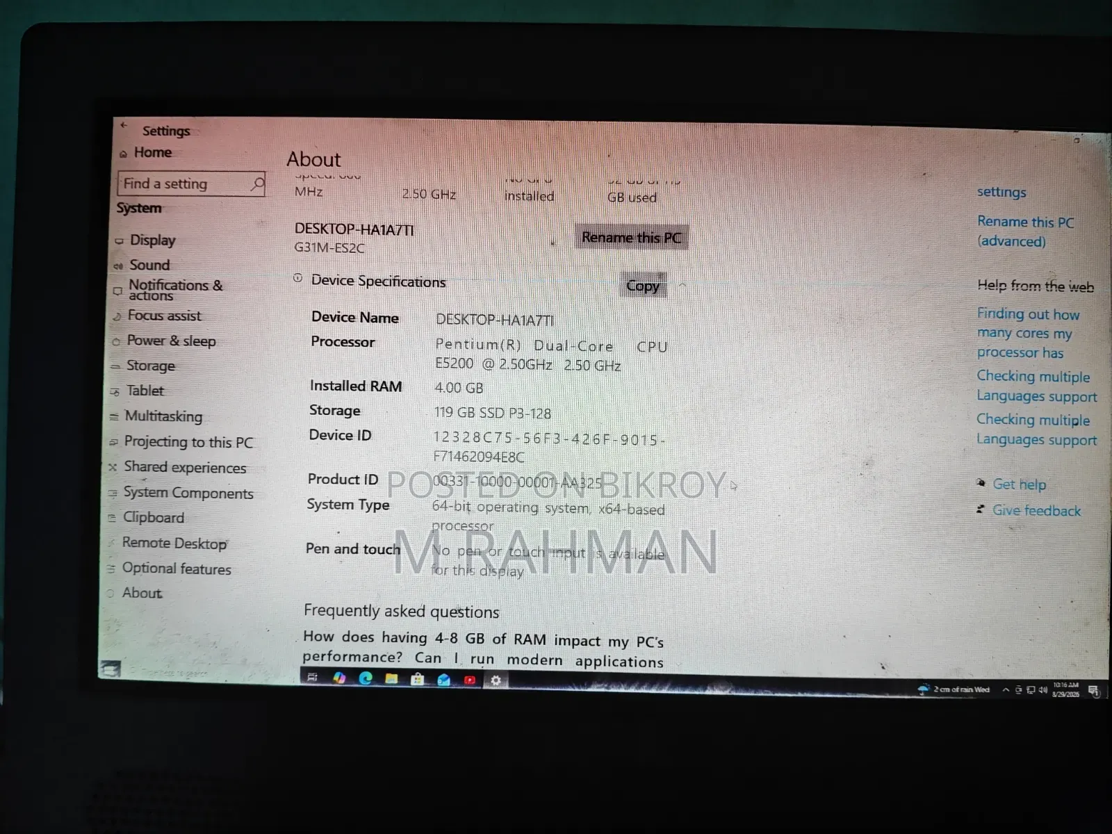 Desktop Computer Gigabyte 4GB Intel Pentium SSD 128GB